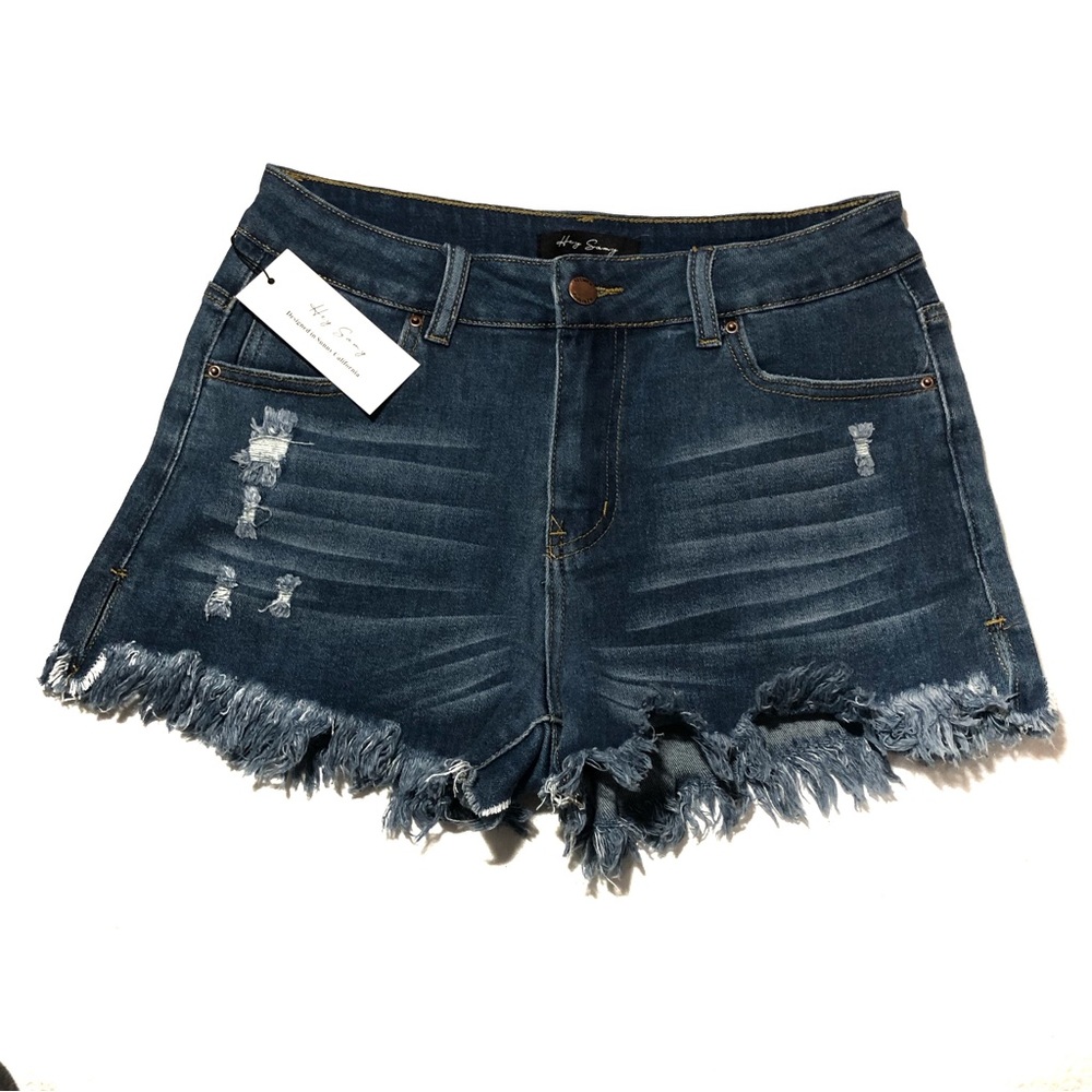 Dark Denim Stretch Distressed Jean Shorts medium fit like 6 NWT new